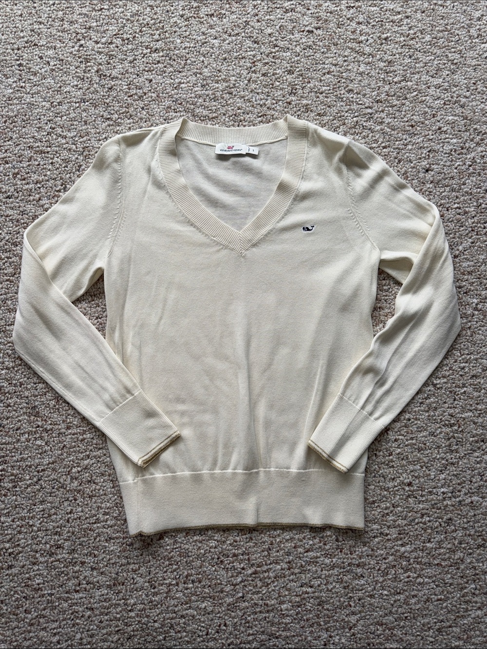 Vineyard Vines Cream V-Neck Lightweight Women's Sweater